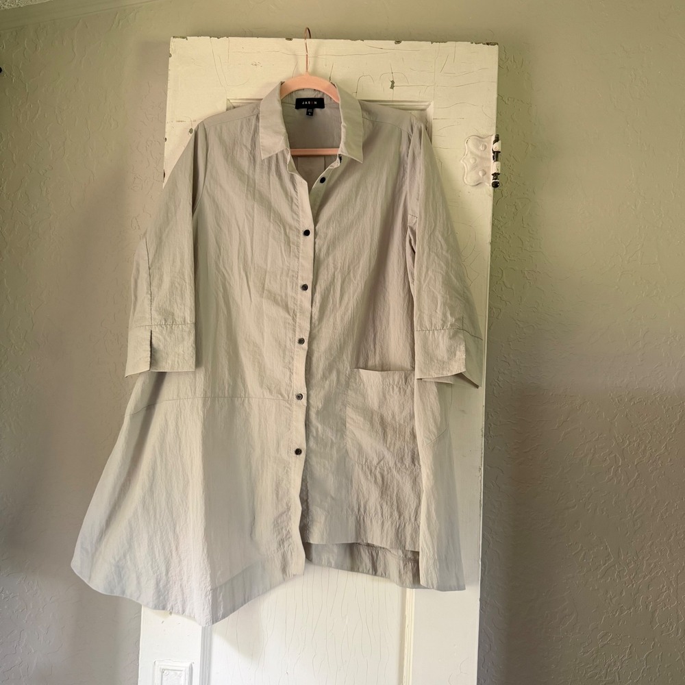 JASON by Comfy USA Asymmetrical‎ Lagenlook Button Down Tunic Shirt Dress - S